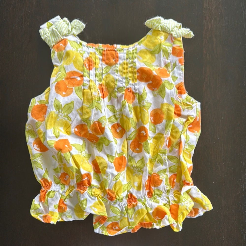 Janie and Jack Orange & Yellow Fruit Print Ruffle Tank Top